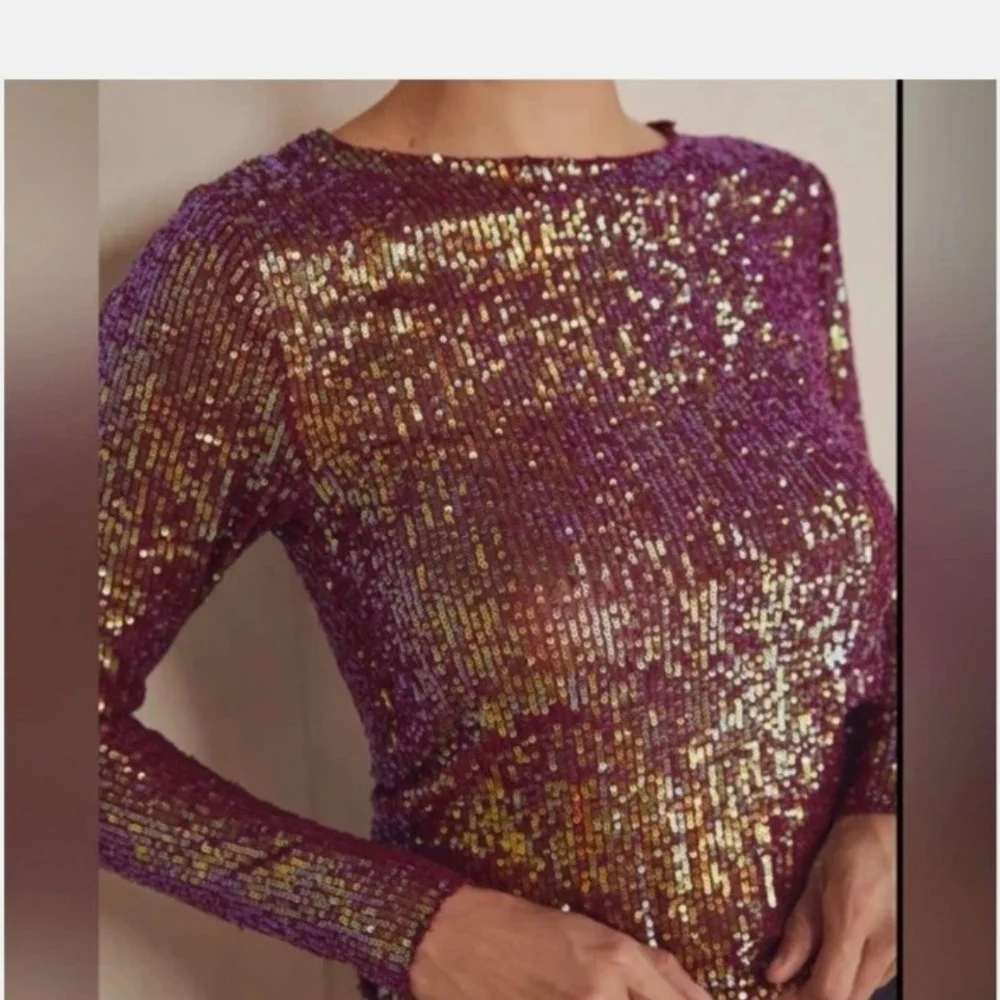 Free People Sequin Top in Red and Gold - Picture 2 of 5